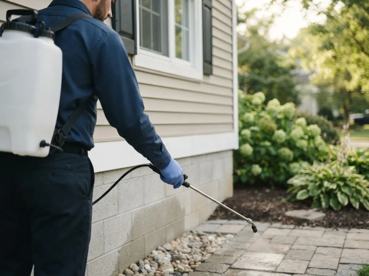 Pest control technician inspecting a home in Casey, IL
